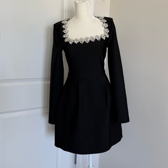 Viral embellished elegant square neck black dress - Picture 15 of 15